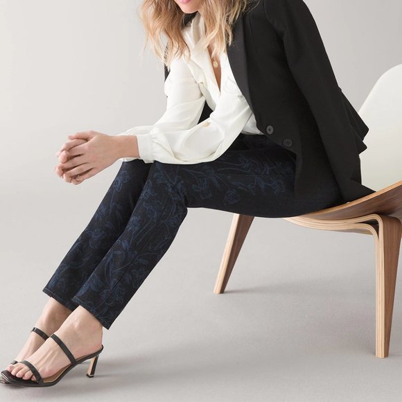 WHBM * FLORAL PRINT * Curvy High-Rise Sculpt Slim Jeans 16 LONG - Picture 1 of 7